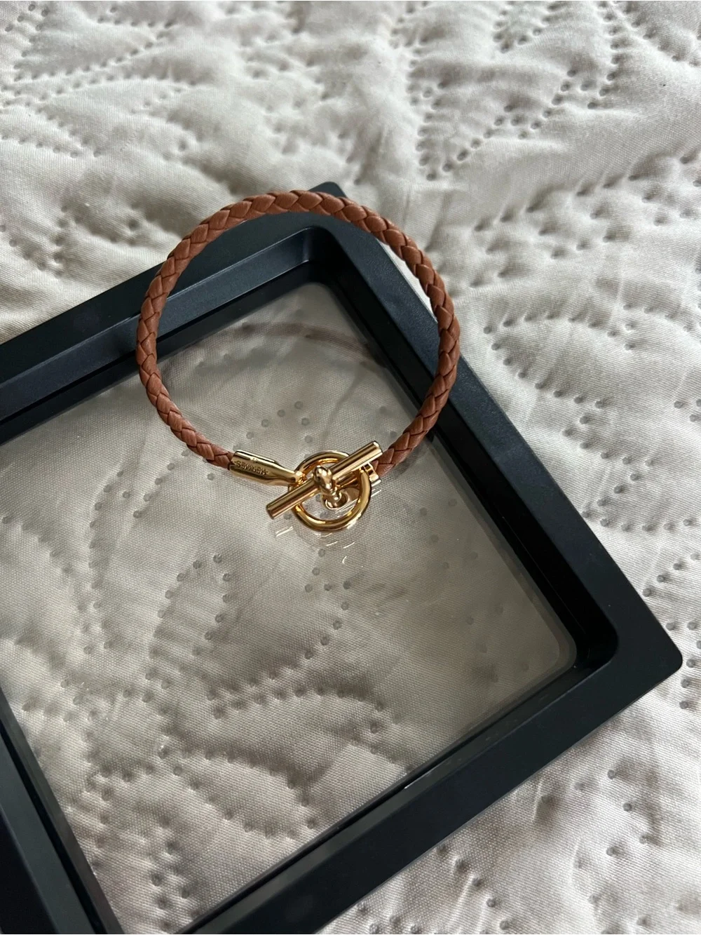 Hermes Braided Leather Bracelet with Yellow Gold Toggle